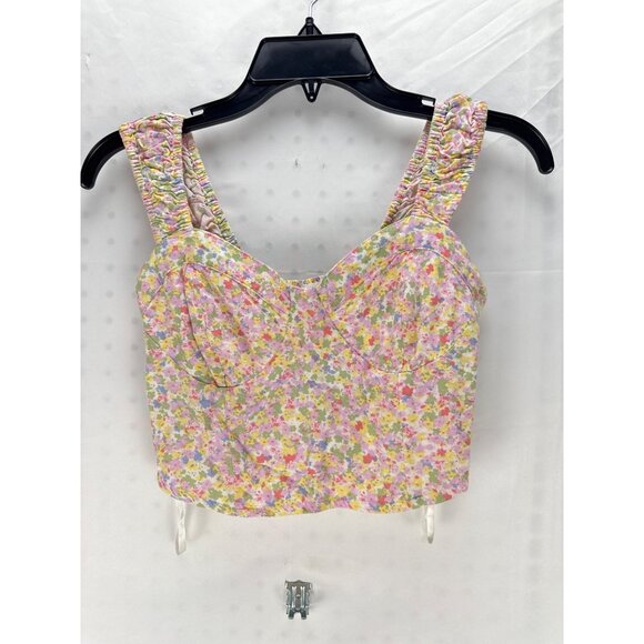 Japna XS Floral Smocked Crop Top Ditsy Sleeveless Pink Cream Boho Cottagecore - Picture 1 of 5
